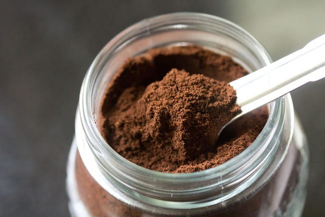 filter coffee powder in a bowl with spoon