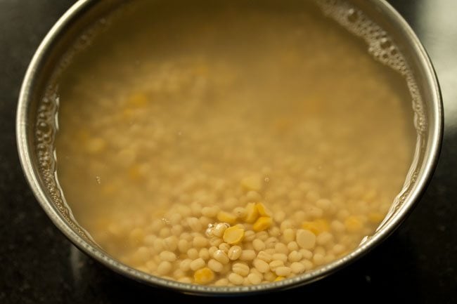 soaking lentils and fenugreek seeds in water. 