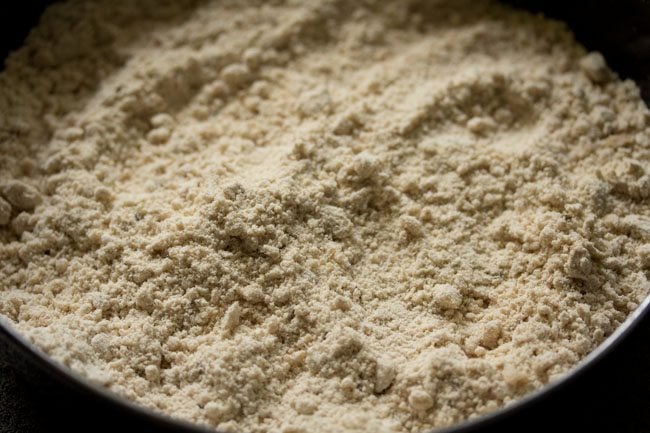 ghee rubbed in the flour mixture to get a breadcrumb texture in it. 