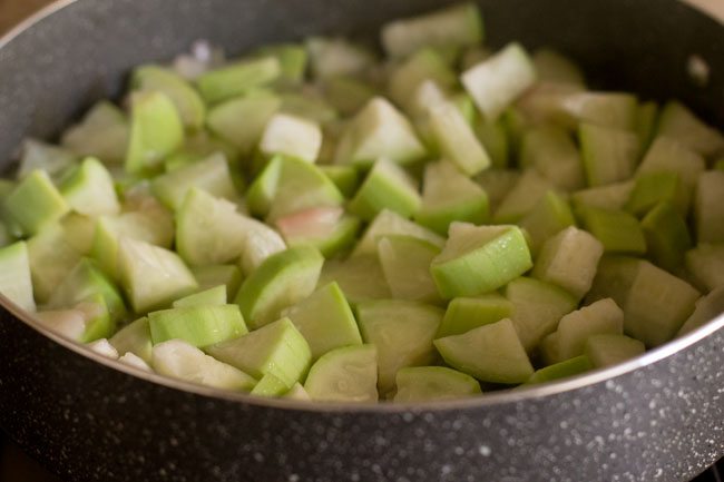 cooking dudhi bhaji