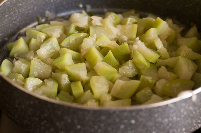 cooking dudhi bhaji