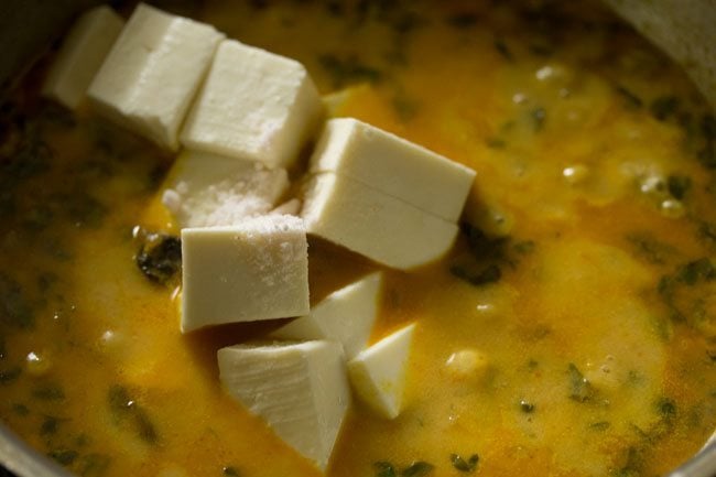 paneer cubes added to curry