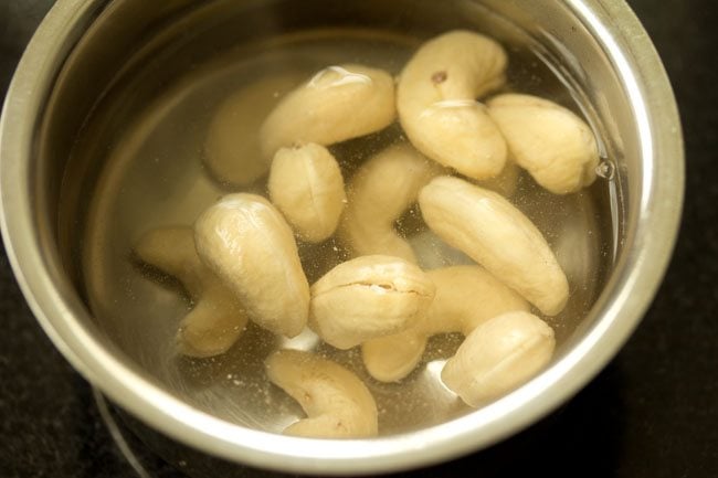 cashews soaking in hot water