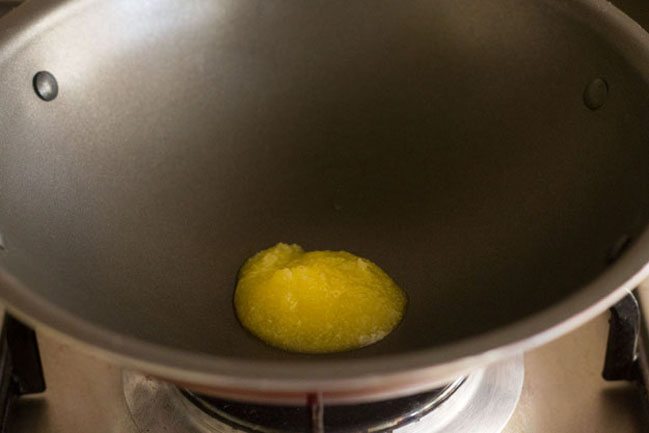 heating ghee in another pan. 