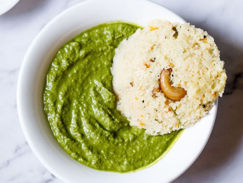 Rava idli served with chutney in a bowl