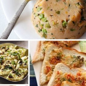 collage of rava recipes with text layovers.