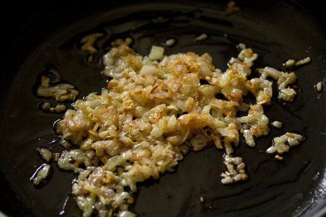 sauteed onions are golden and ready for the next step in the recipe.