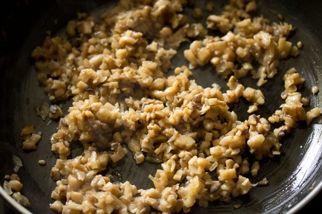 mushroom mixture cooked until the pan is dry.