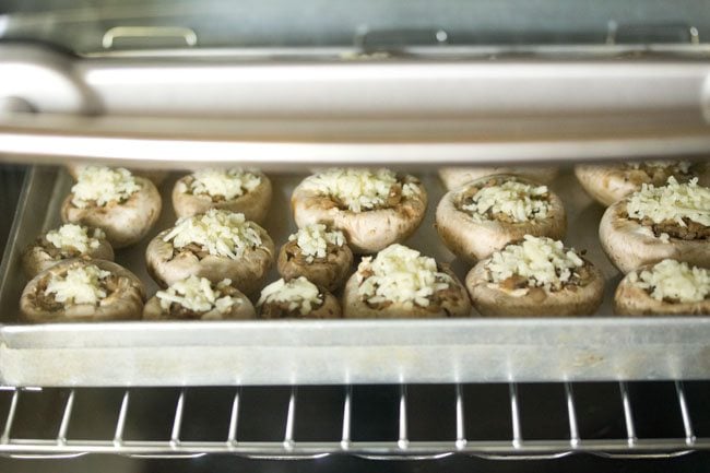 baking stuffed mushrooms in the oven.