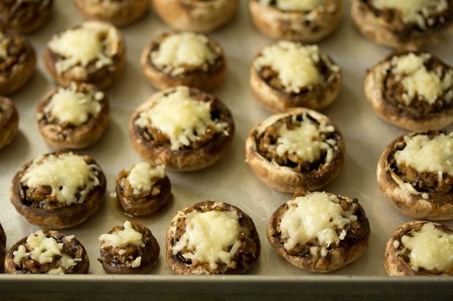 baked stuffed mushrooms after coming out of the oven. 