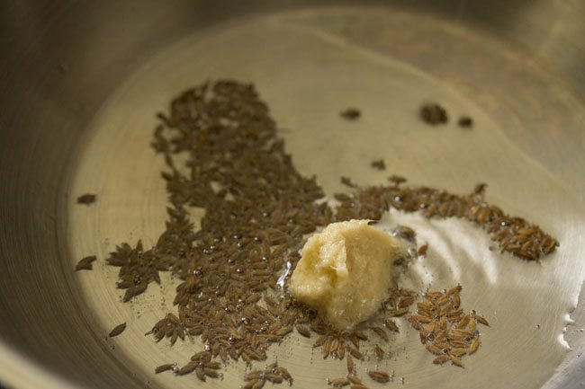 ginger-garlic paste added to the pan. 