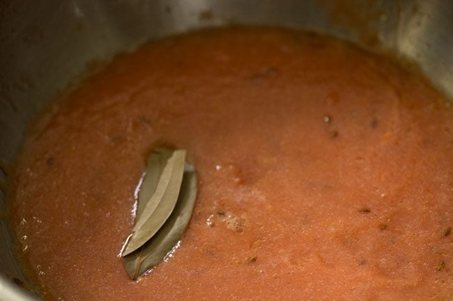 bay leaf added to the tomato puree. 
