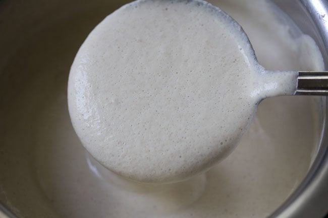 lightly mixing the fermented batter. 