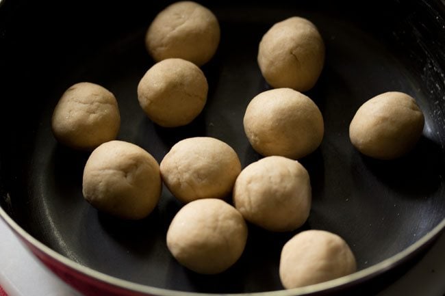 dough divided into small or medium size balls. 