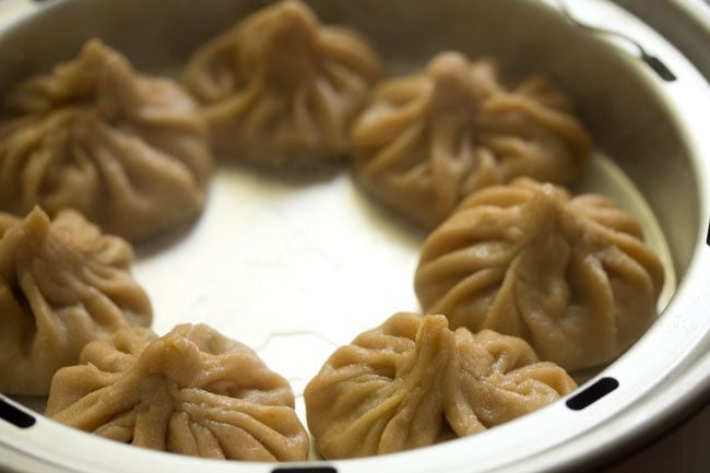 steaming wheat momos. 