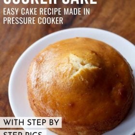 round cooker cake on a white plate