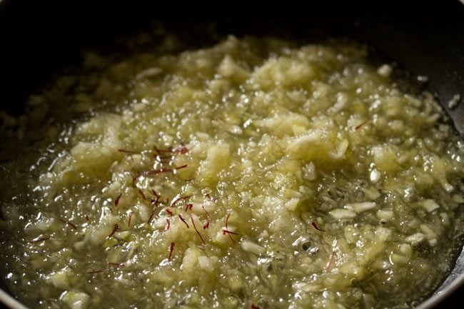 saffron strands added to the ash gourd for making ash gourd halwa. 