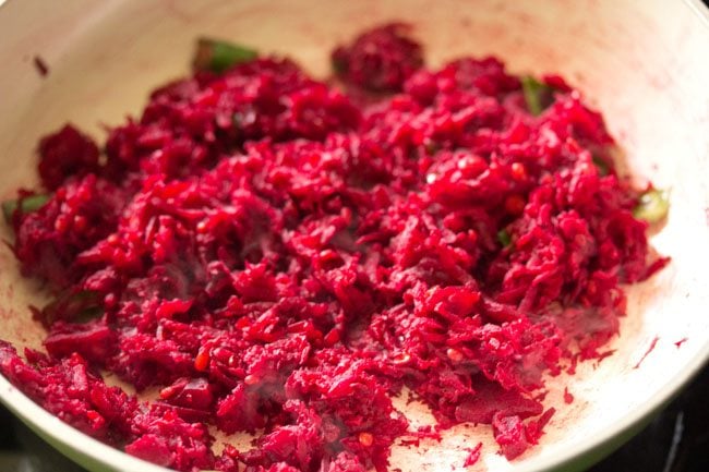 Fry the beetroot chutney mixture in the pan