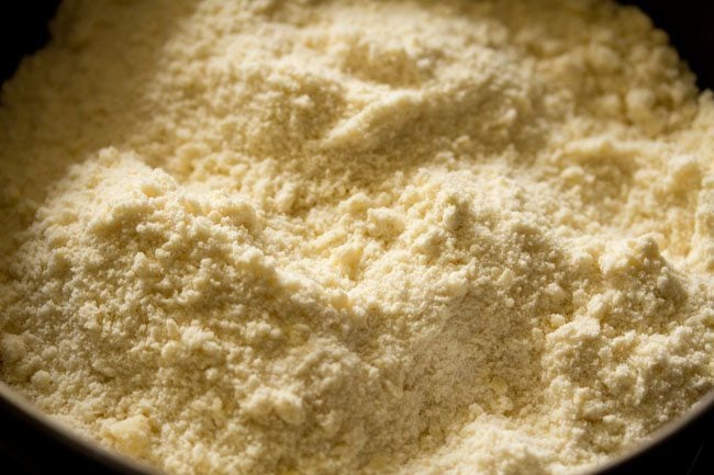 ingredients rubbed together to get a breadcrumb like texture in the flour mixture.