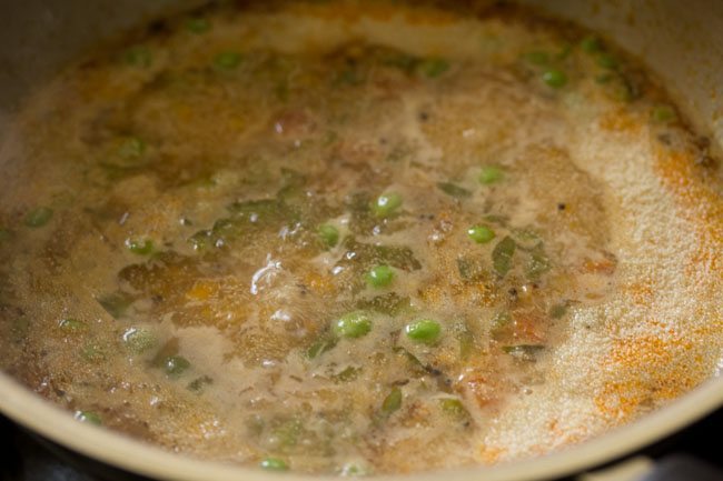 roasted rava stirred well in the boiling water. 