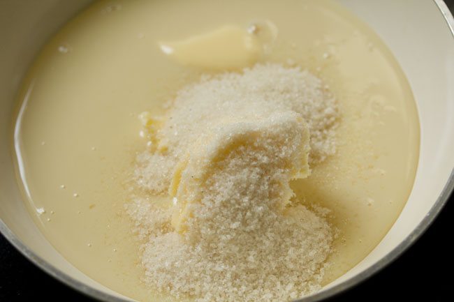 salted butter, sugar and condensed milk in a pan