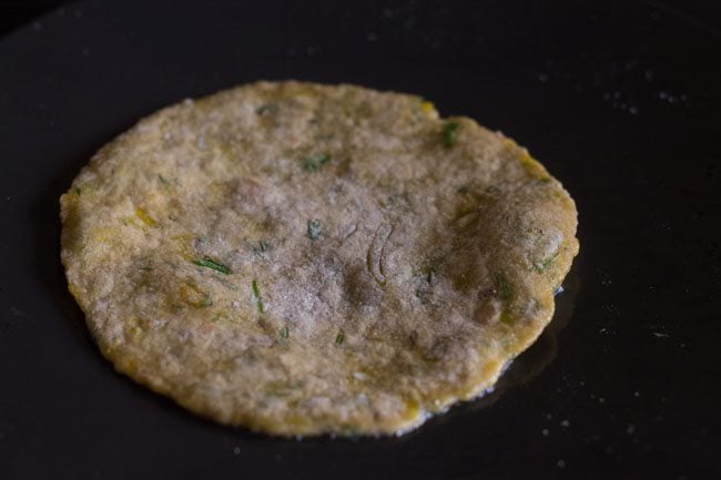 flipped kaddu paratha on tawa