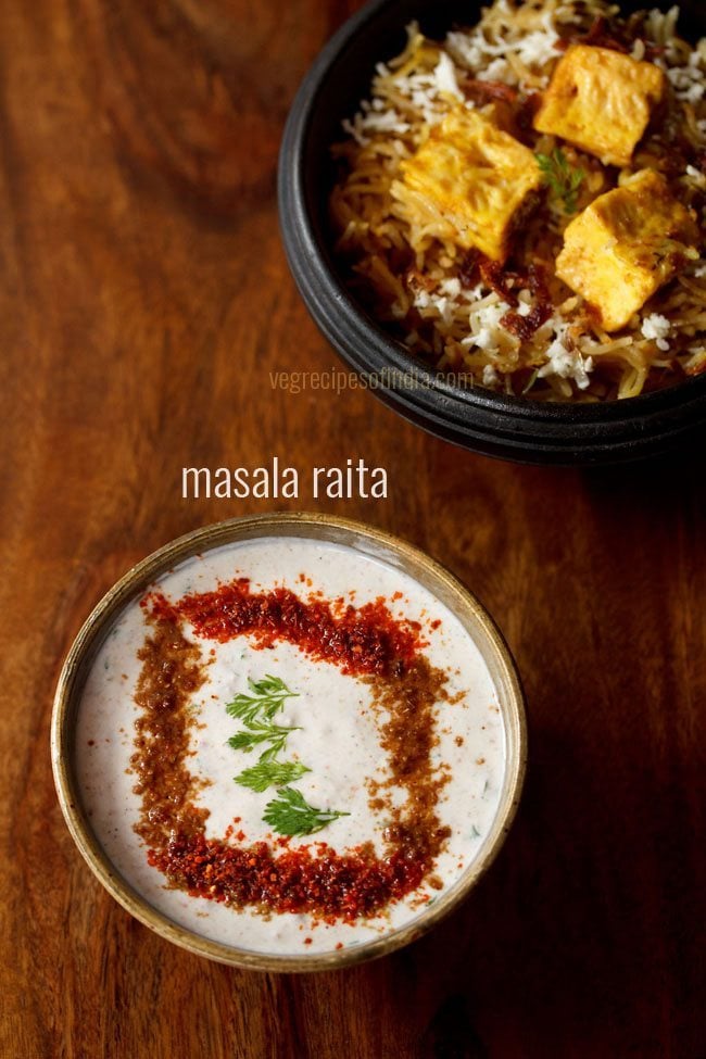 masala raita served with paneer biryani in a bowl