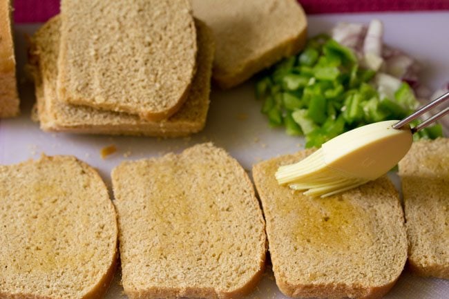 brush olive oil on bread slices