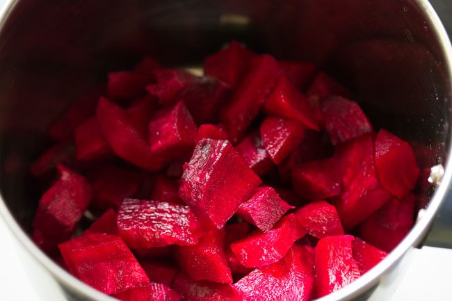 chopped beetroot in a grinder jar