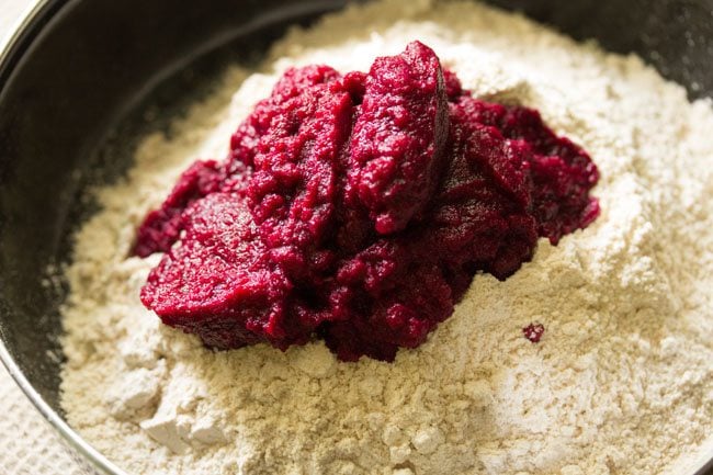 beetroot puree added to flour