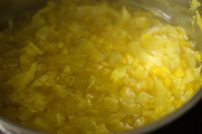 cooked moong dal and cabbage mixture. 