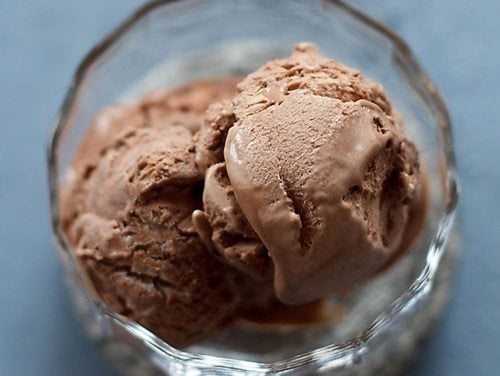 chocolate ice cream in glass bowl