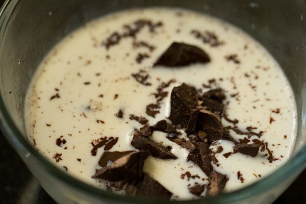 chopped chocolate added to warm milk