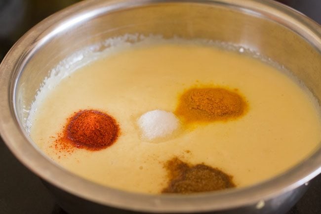 salt added to the moong dal batter. 