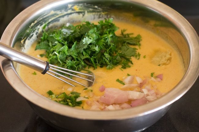 chopped ingredients added to the moong dal batter. 