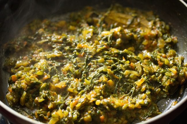 cooked spinach in the pan