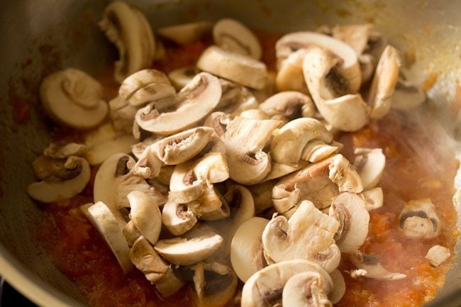 chopped mushrooms added to red sauce. 