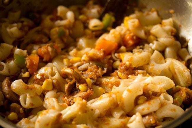 pasta and vegetables mixed well with the red sauce. 