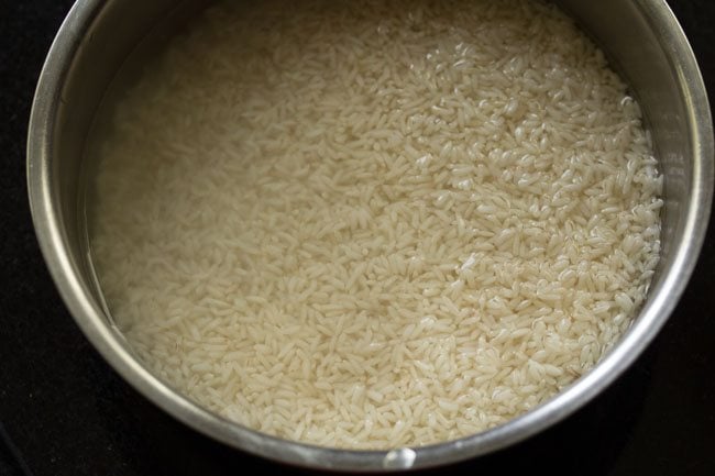 soaking rice in water. 