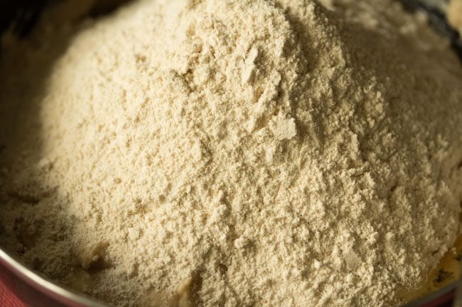 whole wheat flour added to sponge mixture. 