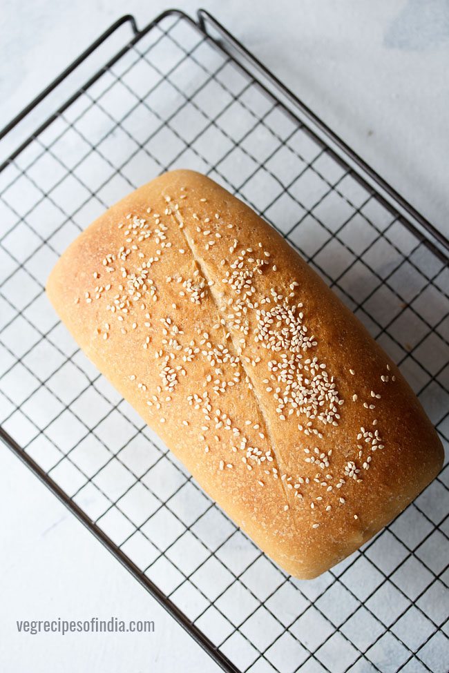 sandwich bread on a rack. 