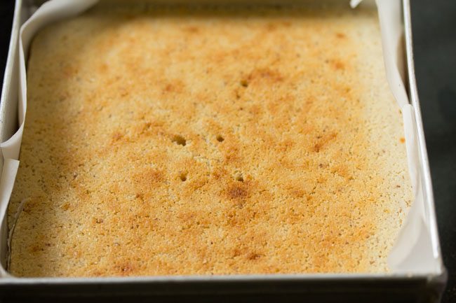 baked rava cake with a golden crust