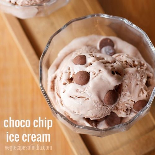 chocolate chip ice cream recipe, easy eggless choco chip ice cream