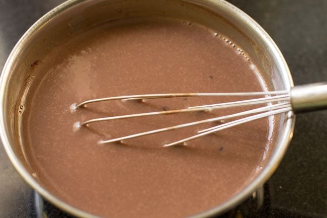 mixing till the sugar dissolves in the chocolate mixture 