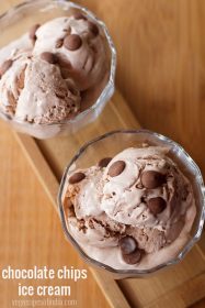 chocolate chip ice cream in glass bowls