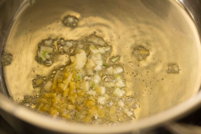 chopped garlic and ginger in a pan