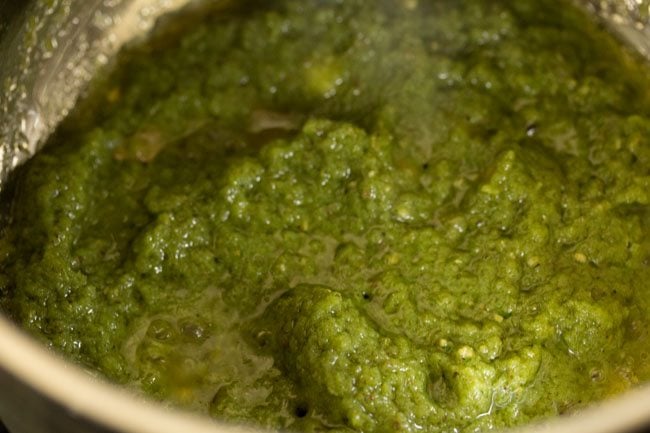 sauteing green paste 