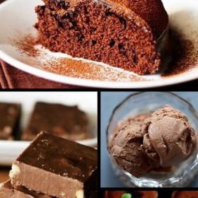 collage of chocolate recipes with text layovers.