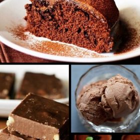 collage of chocolate recipes with text layovers.