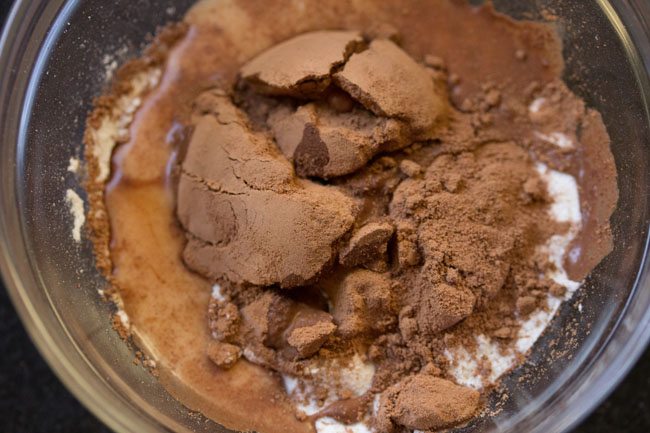 milk in bowl for making chocolate glaze